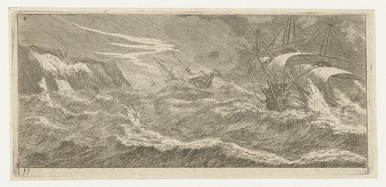Navios à vela em uma tempestade no mar Vários Embarquements et autre Faicts (título da série) Várias embarcações e afins (título da série) de Reinier Nooms