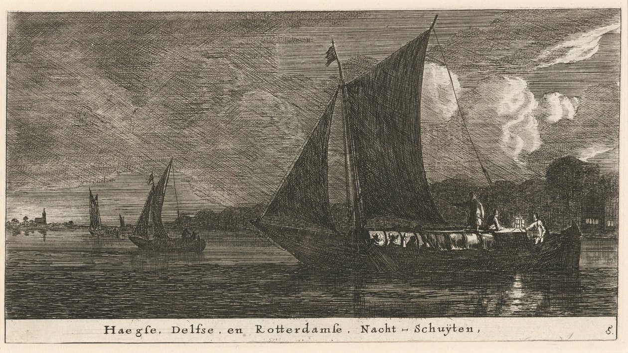 Os barcos noturnos para Haia, Delft e Amsterdã de Reinier Nooms, called Zeeman