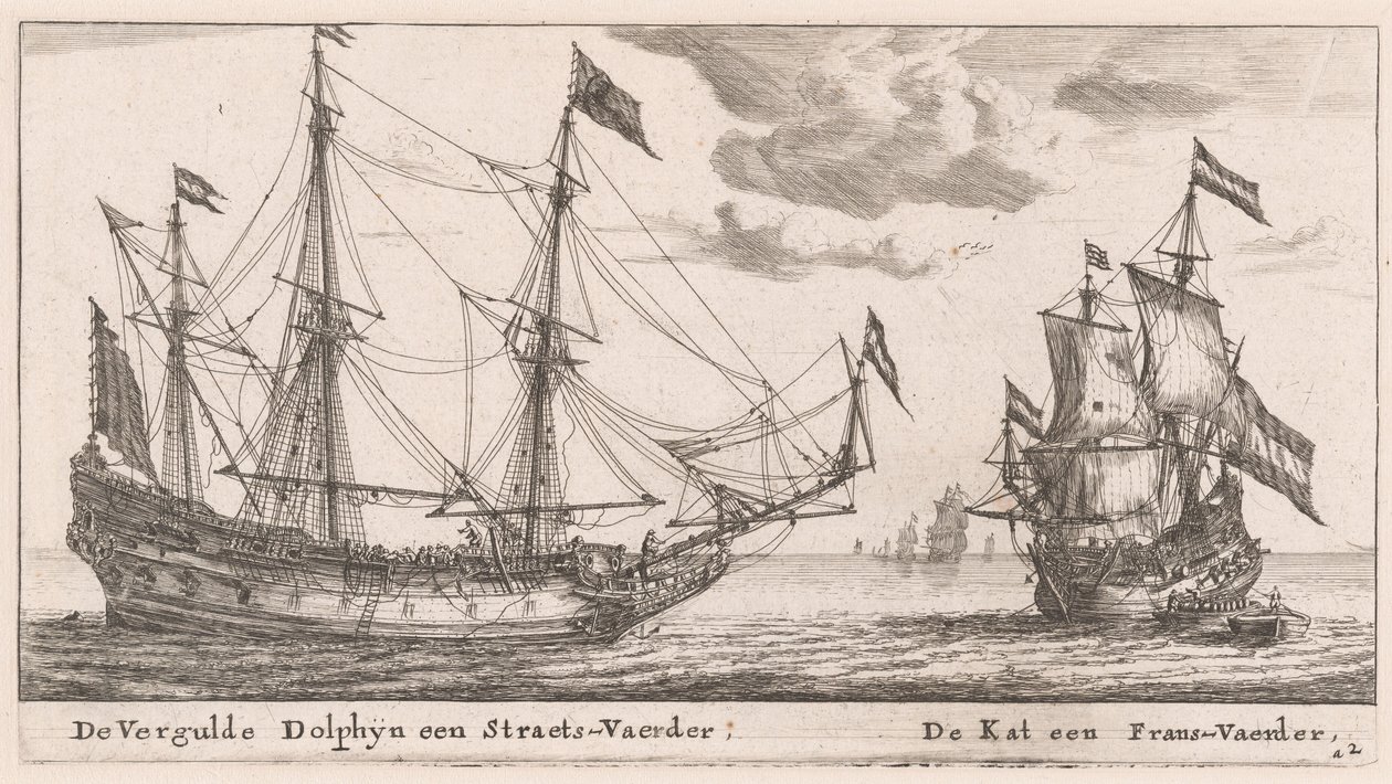 O "Vergulde Dolphyn", um grande navio mercante, e o "Kat", uma flauta de Reinier Nooms, called Zeeman