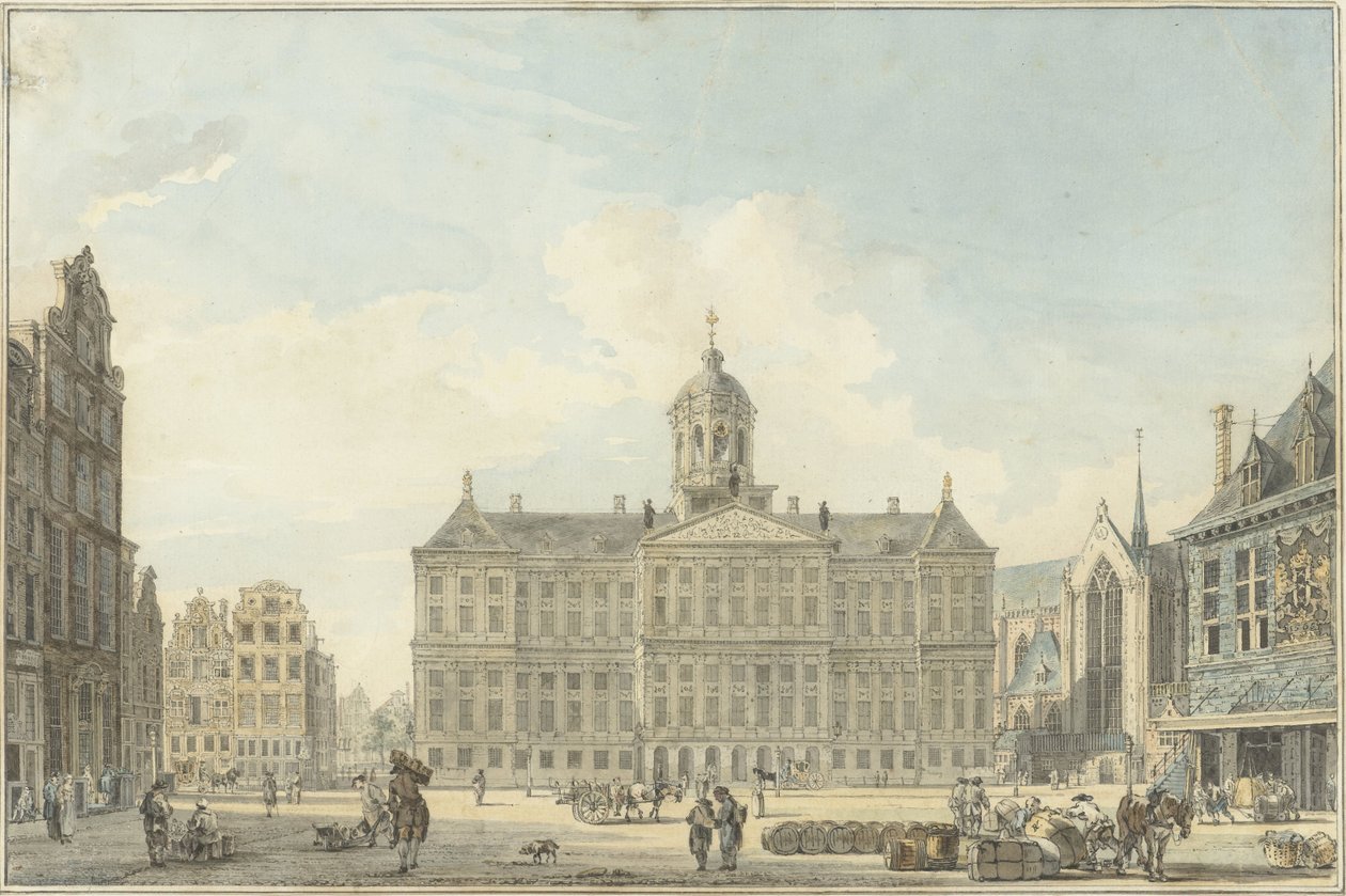 Amesterdão, Praça da Barragem com Câmara Municipal e Waag de Reinier Vinkeles (I)