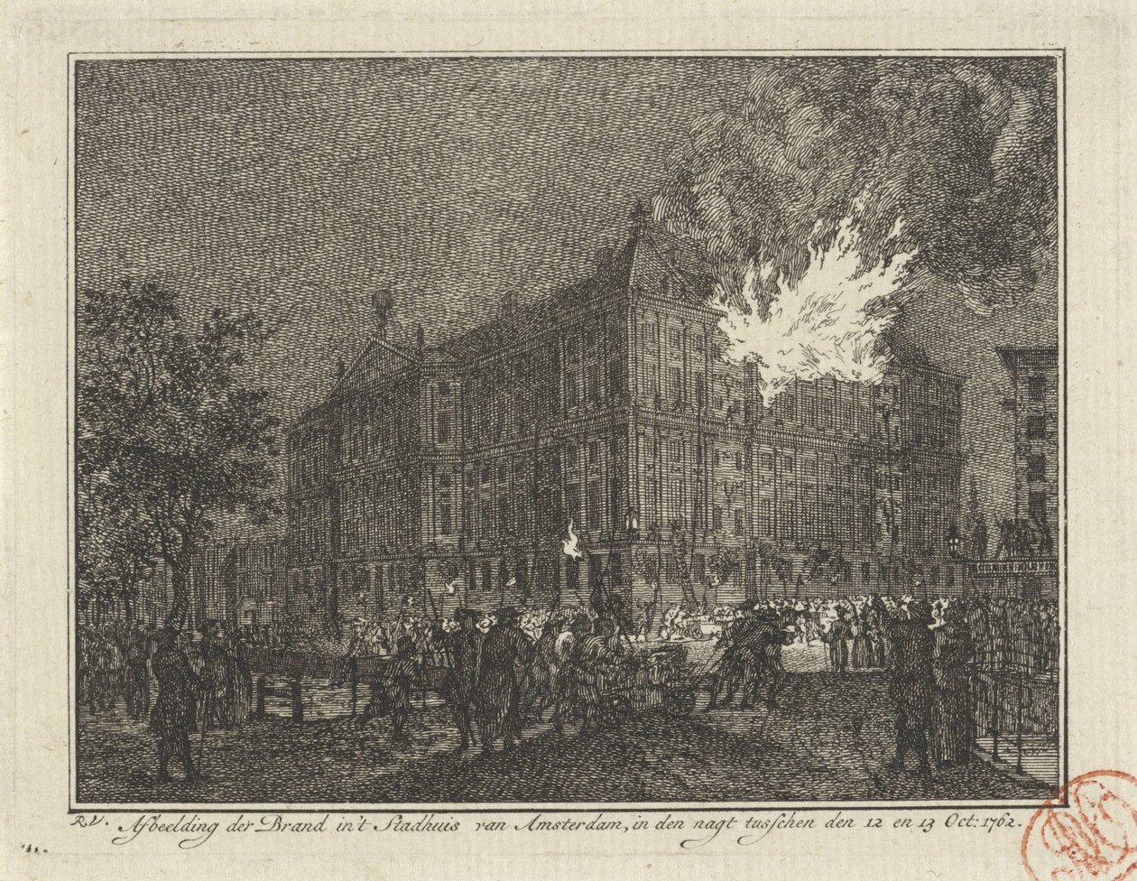 Incêndio na Câmara Municipal de Amesterdão, 1762
Representação do incêndio na Câmara Municipal de Amesterdão, na noite entre 12 e 13 de Outubro de 1762 (título sobre o objecto) de Reinier Vinkeles (I)