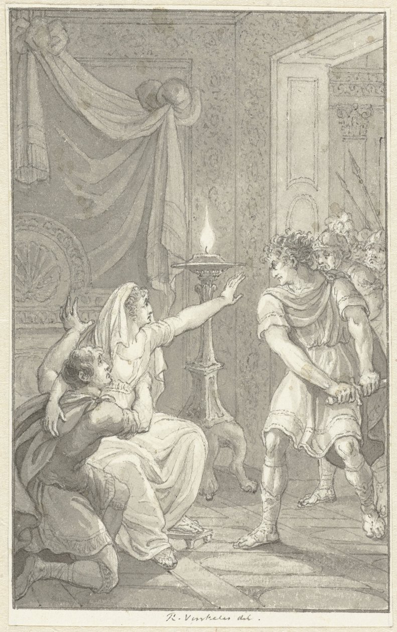 Caracalla mata seu irmão Geta no quarto de sua mãe de Reinier Vinkeles (I)