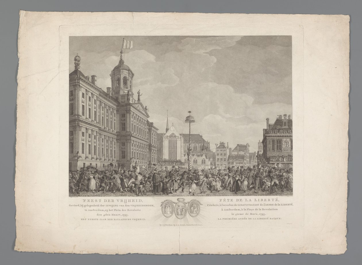 Festa da Liberdade na Praça Dam em Amsterdã, 4 de março de 1795 Festa da Liberdade, celebrada por ocasião da inauguração da Árvore da Liberdade, em Amsterdã, na Praça da Revolução, em 4 de março de 1795. O Primeiro Ano da Liberdade Batava / Fête de la L de Reinier Vinkeles (I)