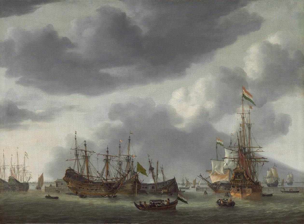 Cena do porto de Amsterdã, c. 16541655. de Reinier Zeeman