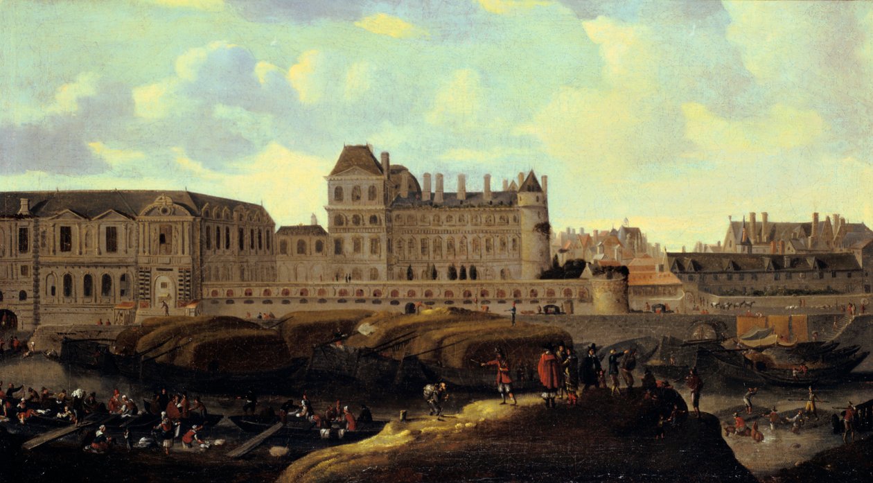 Louvre e Petit Bourbon vistos do Sena, Paris, século XVII de Reinier Zeeman