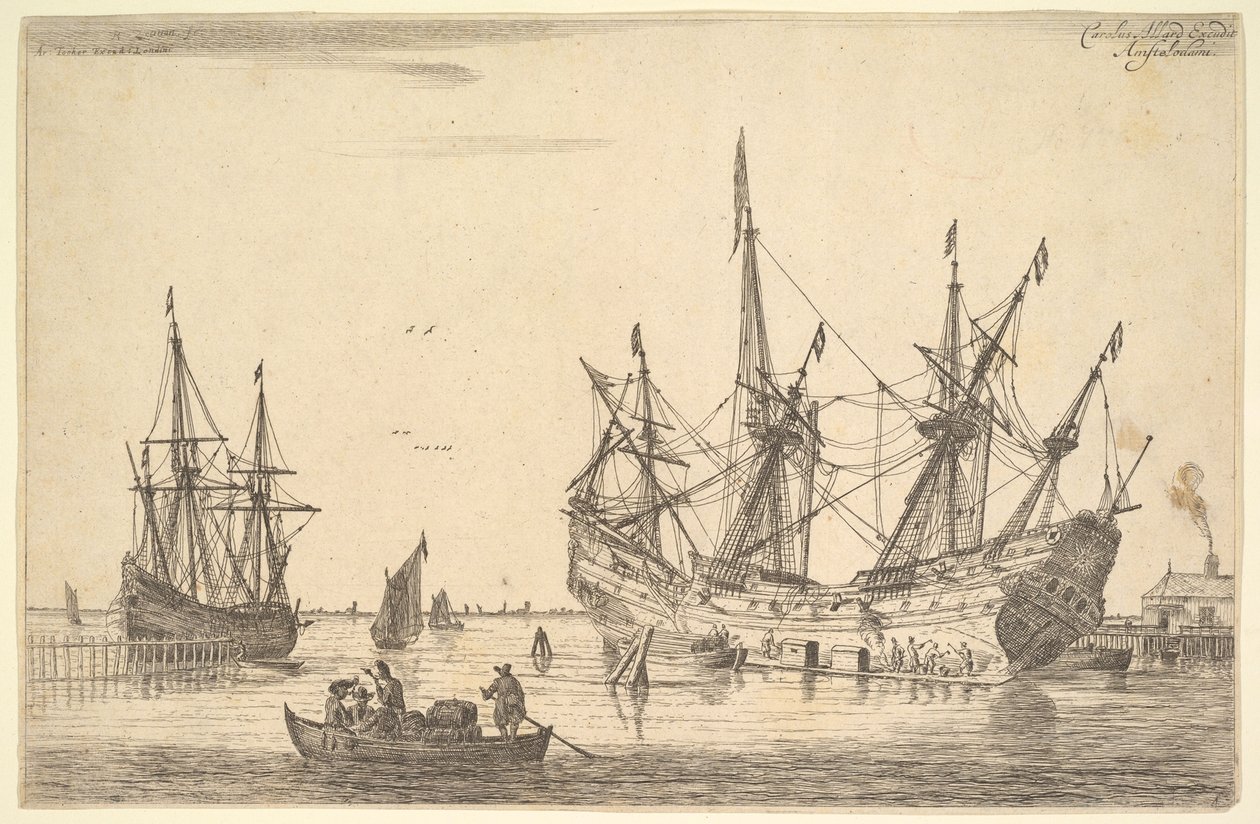 Homens que calafetam o casco de um navio, século XVII. de Reinier Zeeman