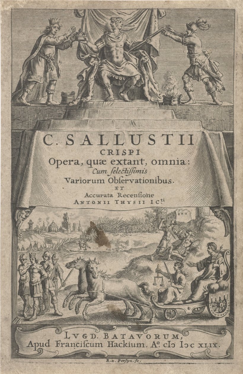 Um imperador e Justiça em carruagem triunfante
Página de título para: A. Thysius jr., Ópera, quæ extant, omnia, 1649 de Reinier van Persijn