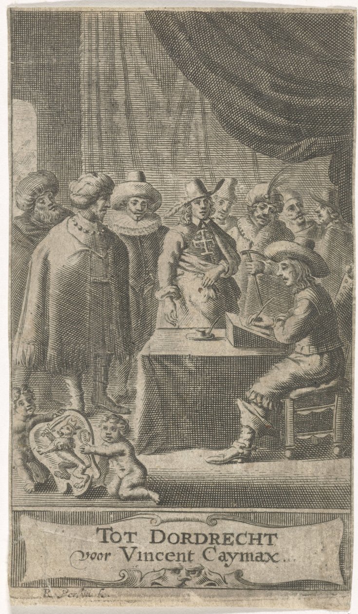 Comerciante à mesa de escrita
Página de título para: J. van der Does et al, Verscheyde voyagien, ofte reysen, 1652 de Reinier van Persijn