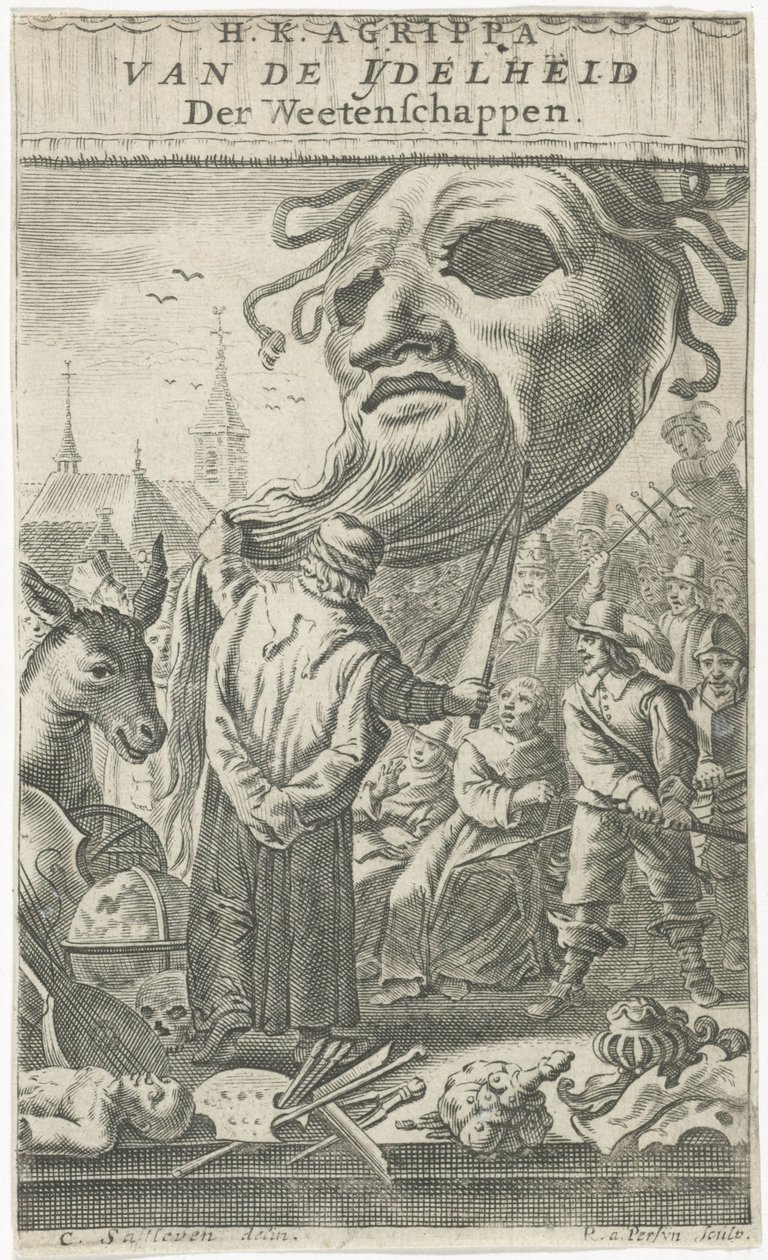 Caricatura nas artes Página de rosto para: J. Oudaen, Agripa, Da vaidade das ciências, 1661 de Reinier van Persijn