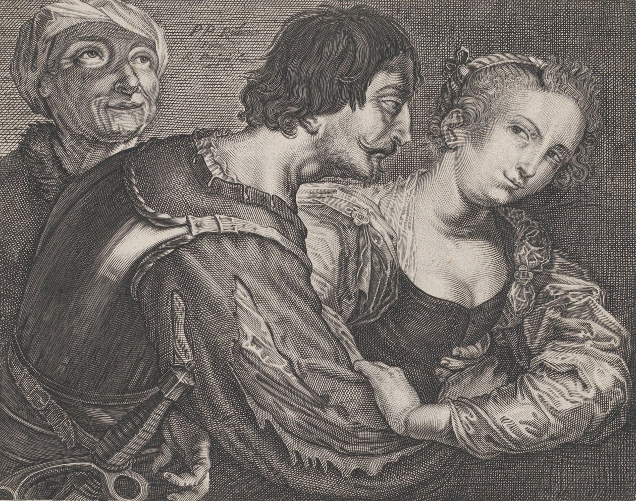 A alcoviteira: uma velha, um soldado e uma mulher, ca. 1635-68. de Reinier van Persyn
