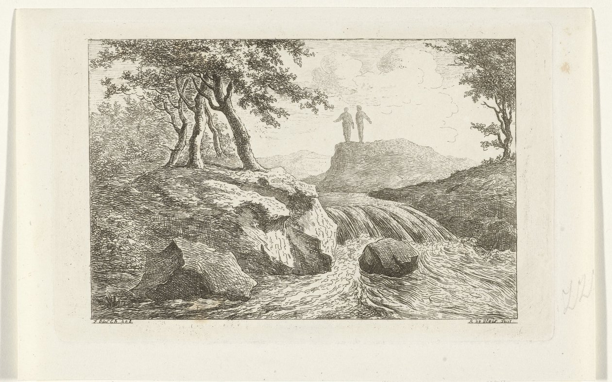 paisagem com cachoeira de Reinierus Albertus Ludovicus baron van Isendoorn à Blois