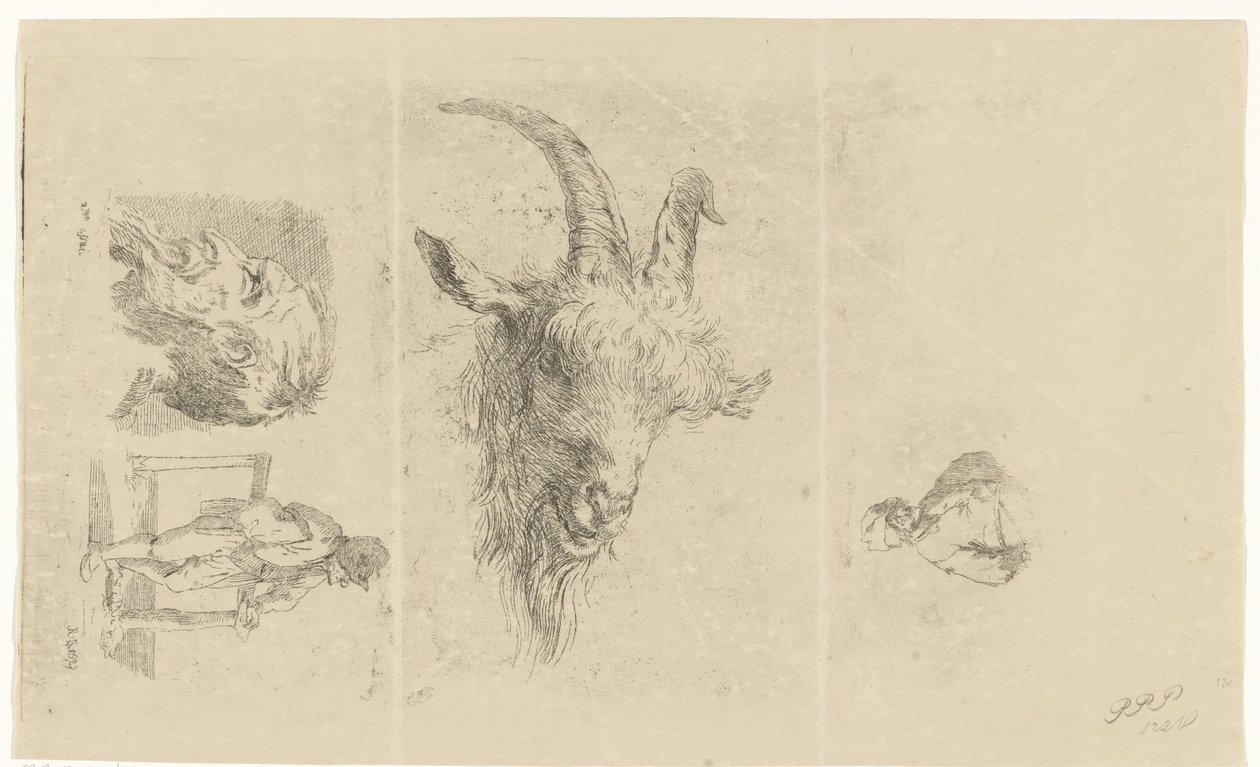 Folha de estudo com quatro performances de Reinierus Albertus Ludovicus baron van Isendoorn à Blois