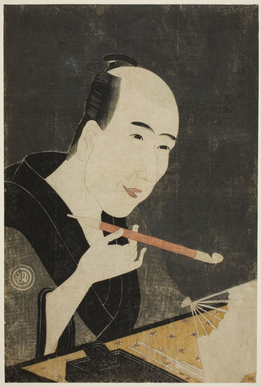 Retrato de Santo Kyoden, o Mestre de Kyobashi (Edo hana Kyobashi natori) de Rekisentei Eiri