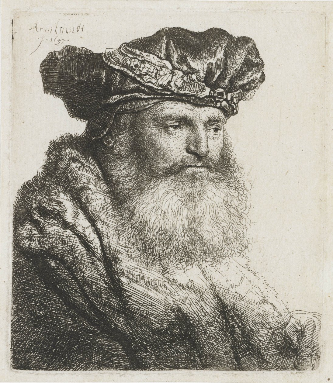 Homem barbudo em uma boina de veludo com um fecho de jóias, 1637 de Rembrandt van Rijn
