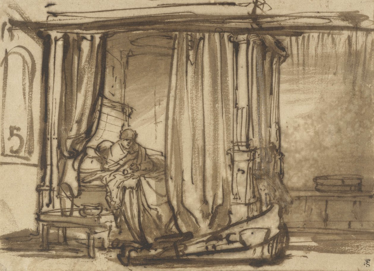 Quarto com Saskia na cama, c.1638 de Rembrandt van Rijn