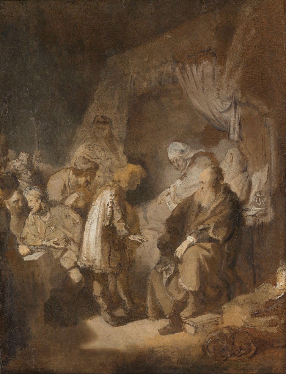 José contando seus sonhos para seus pais e irmãos, 1633 de Rembrandt van Rijn