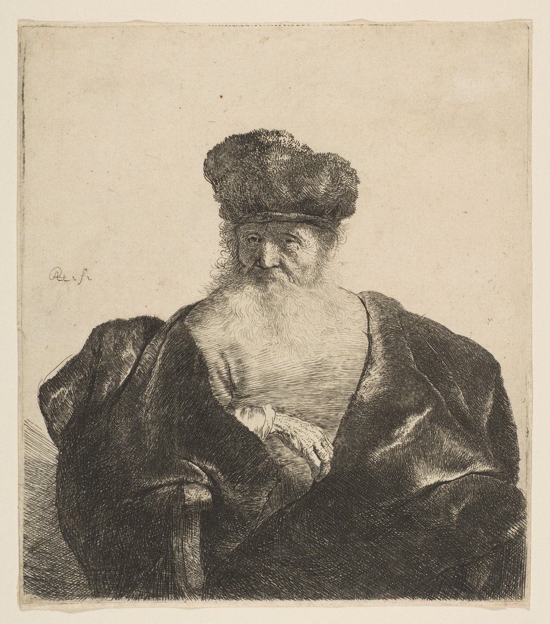Velho com barba, gorro de pele e capa de veludo, c.1631 de Rembrandt van Rijn