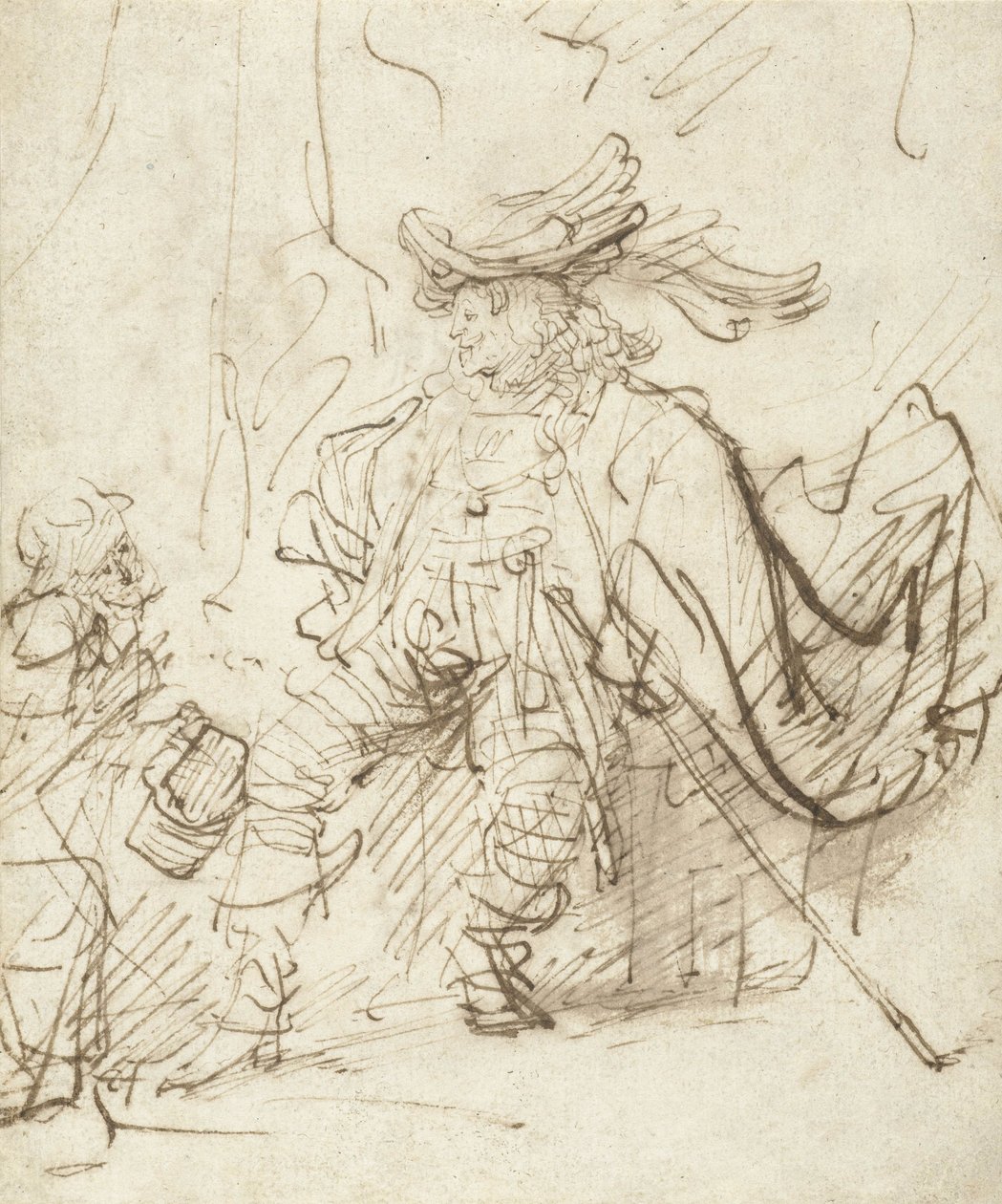 Ator sentado no papel de Capitano, c.1634-36 de Rembrandt van Rijn