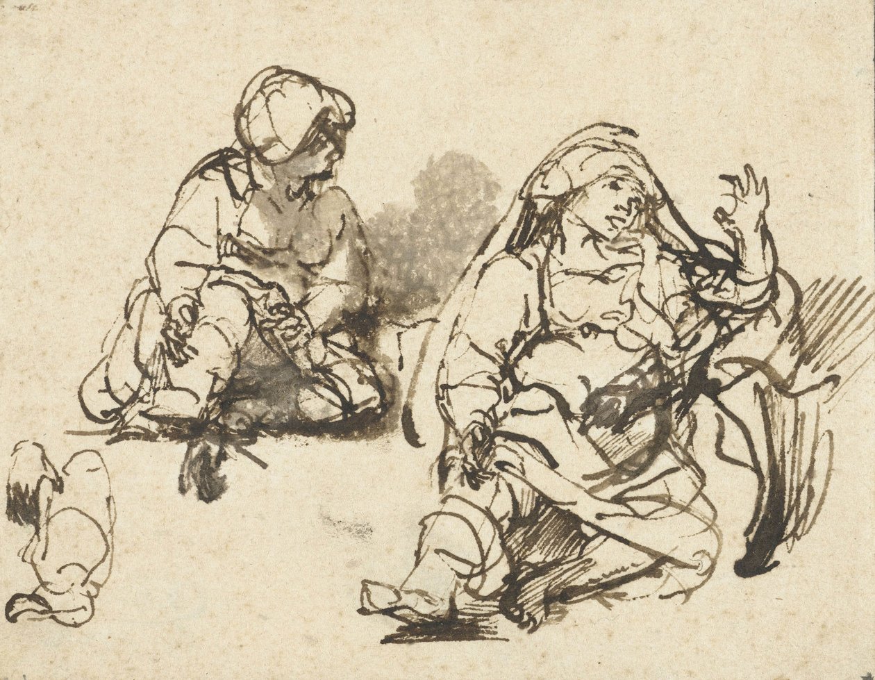 Estudos para a mulher doente no &39;Cem Guilder Print&39;, c.1647-48 de Rembrandt van Rijn
