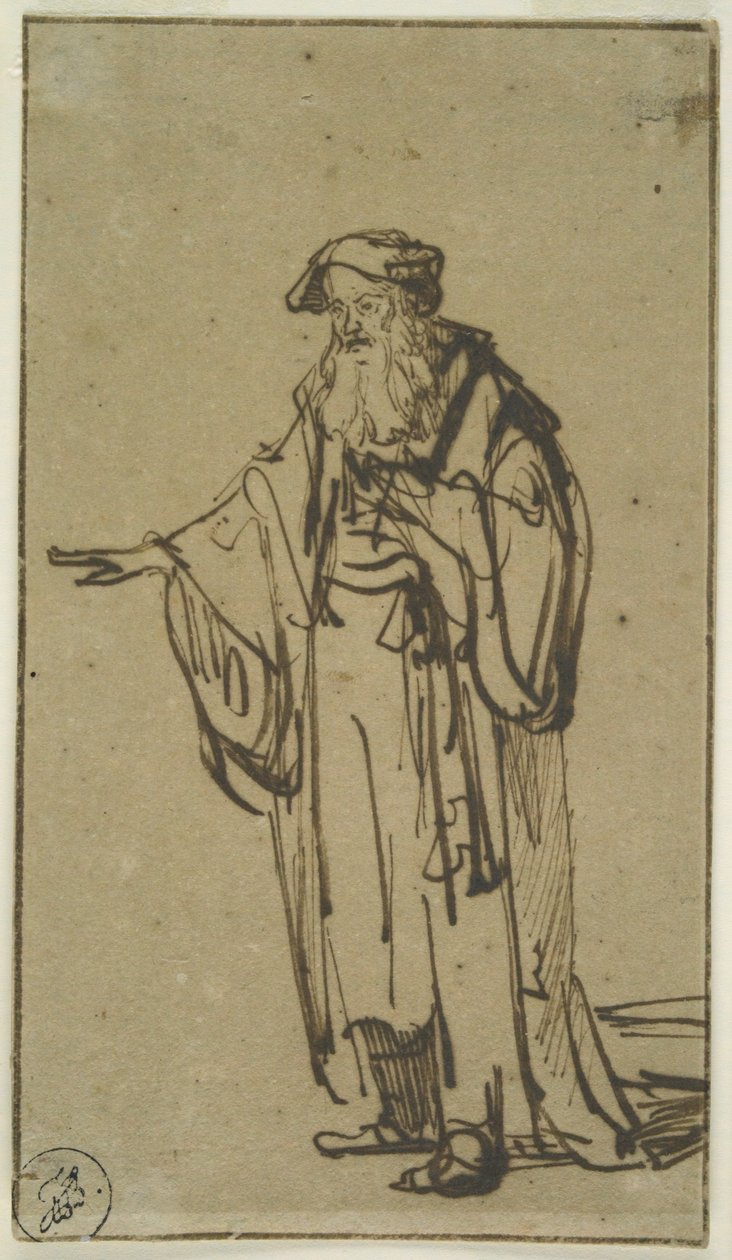 A Standing Old Man, c.1638 (caneta e tinta com papel lavado) de Rembrandt van Rijn