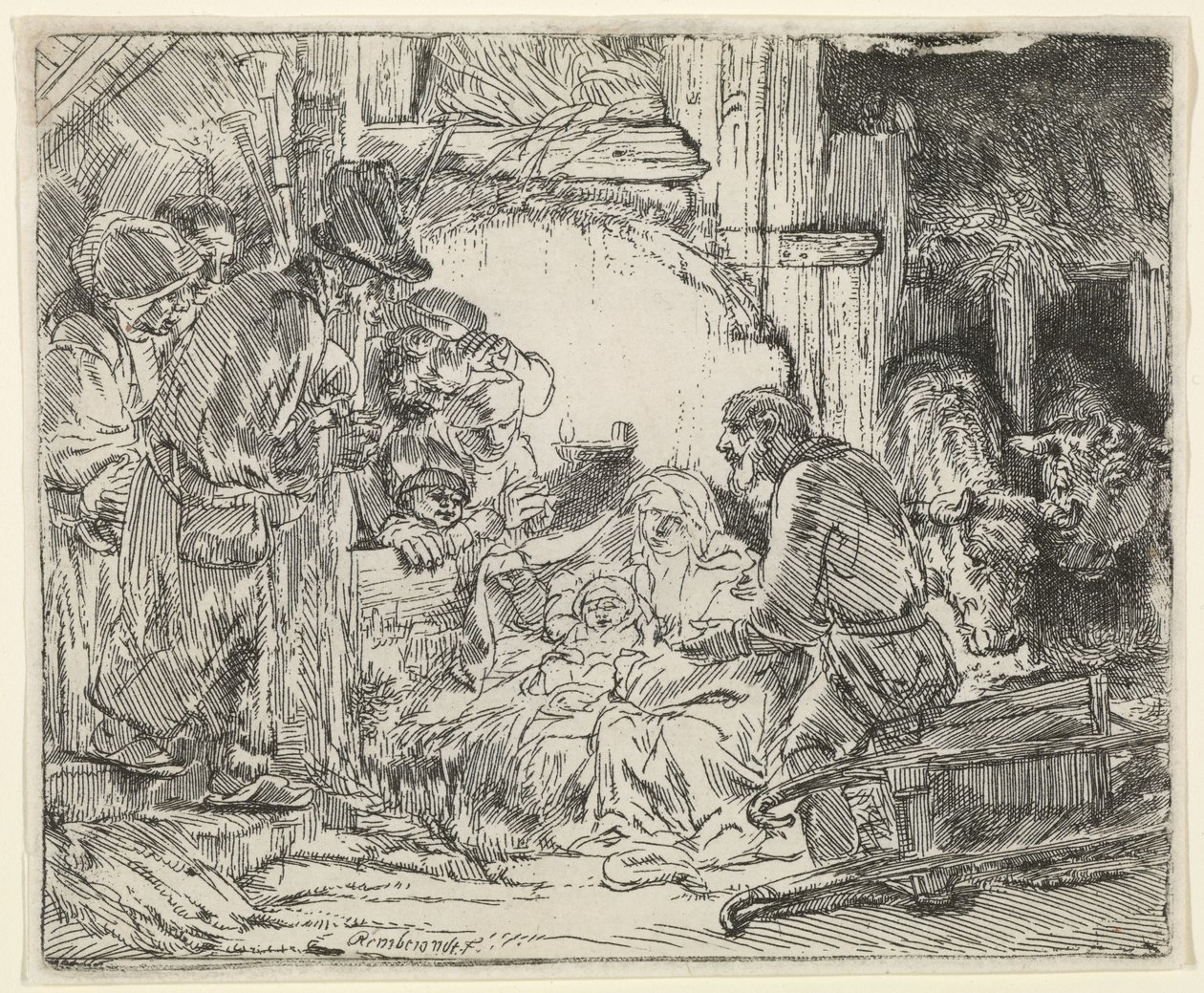 Adoração dos pastores, com lâmpada, 1654 de Rembrandt van Rijn