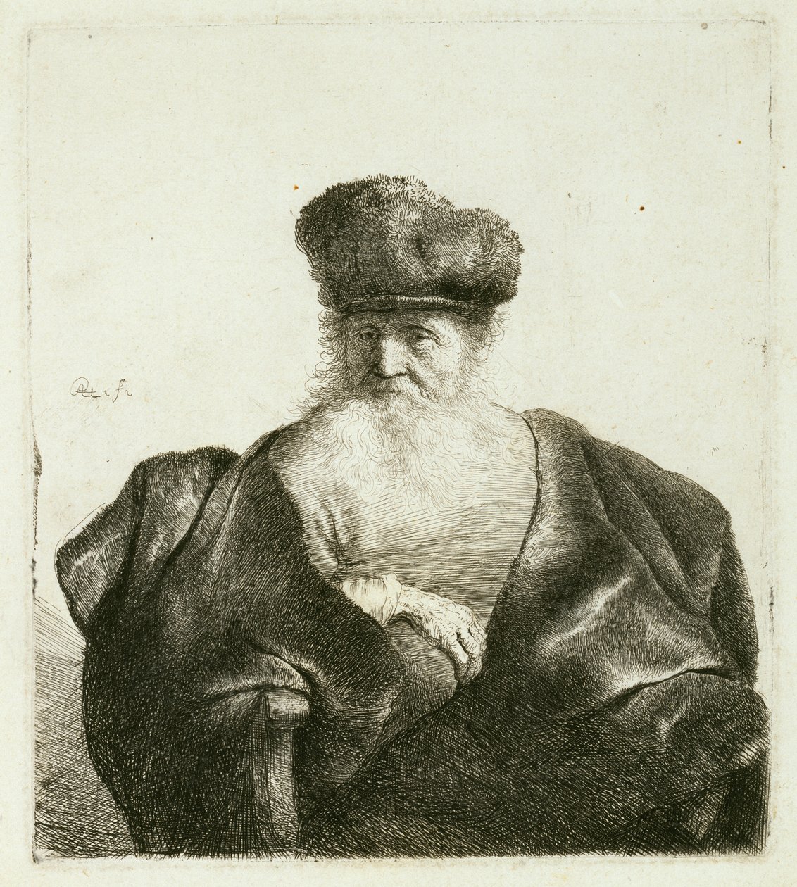 Um velho com barba, gorro de pele e capa de veludo, c.1632 de Rembrandt van Rijn