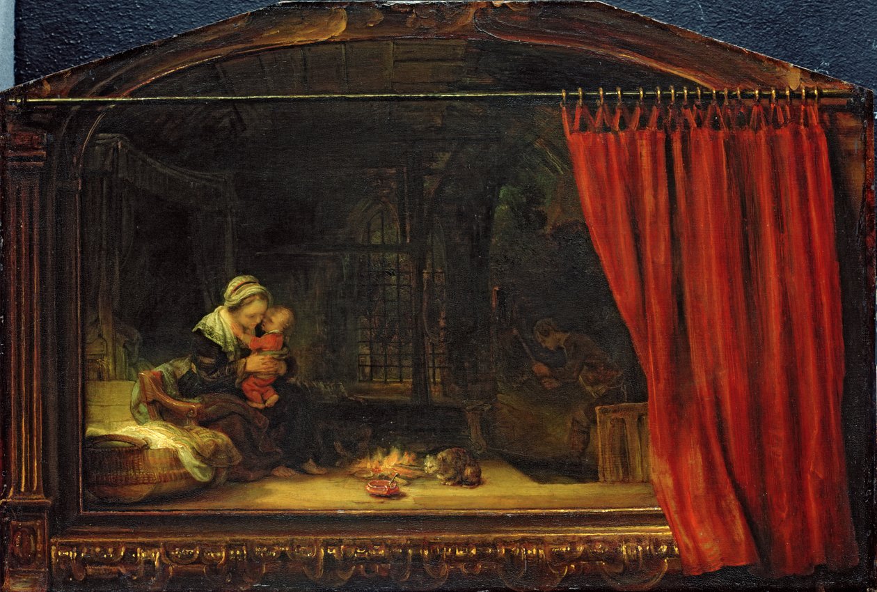 Sagrada Família com uma Cortina, 1646 de Rembrandt van Rijn