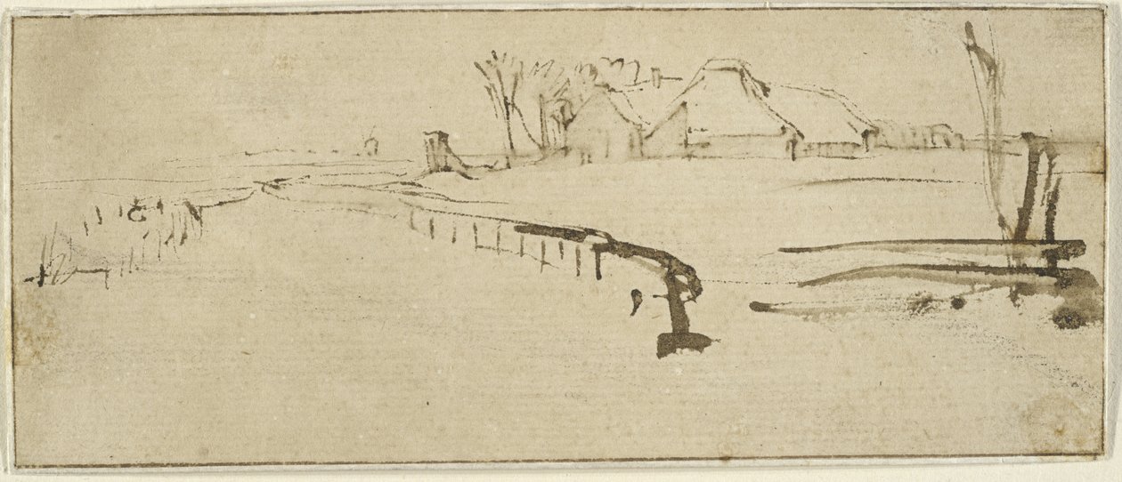 Paisagem, com, um, farmstead, c.1648-50, (Winter, Landscape) de Rembrandt van Rijn