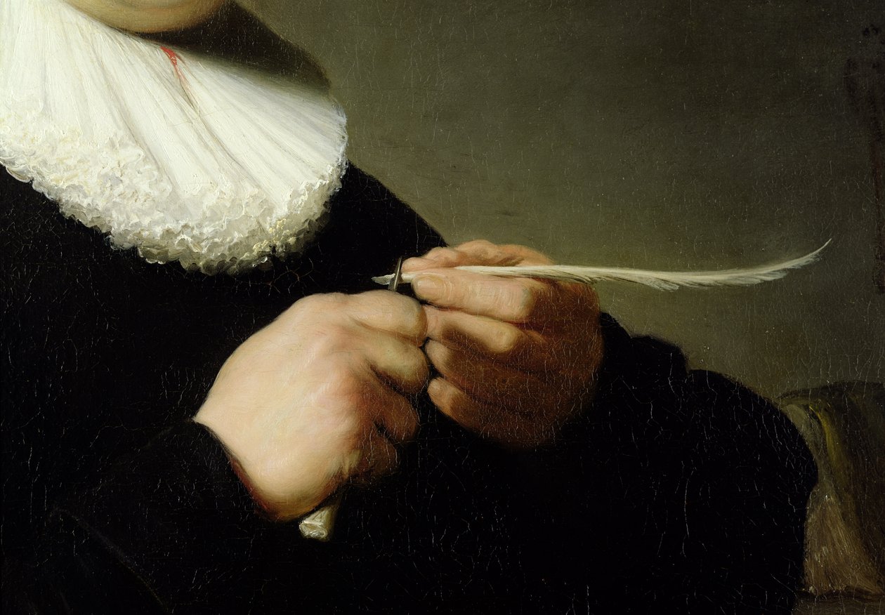 Homem, afiando uma pena, 1632 (detalhe) de Rembrandt van Rijn