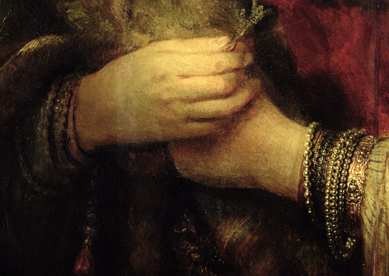 Retrato de Saskia van Uylenburgh (1612-1642) em fantasia rica (detalhe) (ver 244316) de Rembrandt van Rijn