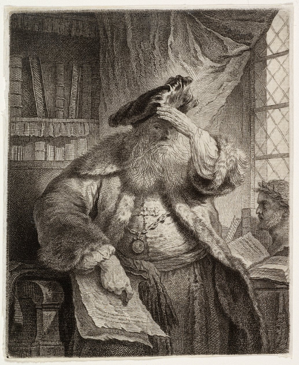 Velho homem protegendo os olhos com a mão de after Rembrandt van Rijn