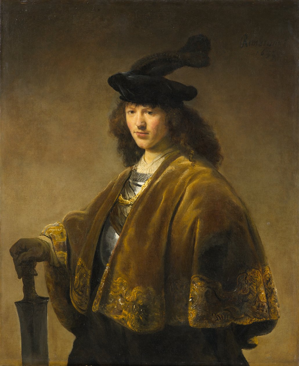 Jovem com uma espada, c.1633-1645 de Rembrandt Harmensz. van Rijn circle of Rembrandt Harmensz. van Rijn circle of