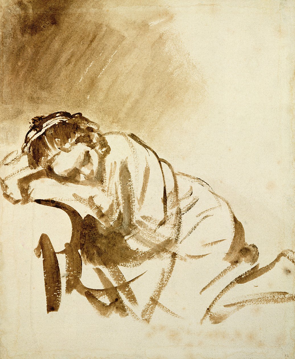 Uma jovem mulher dormindo (Hendrijke Stoffels) c.1654 (escova e marrom lavar no papel) de Rembrandt van Rijn