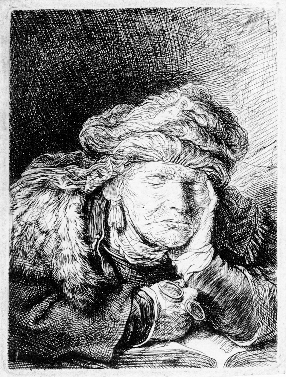 Uma velha dormindo, gravada por Francesco Novelli, c.1790 de Rembrandt van Rijn