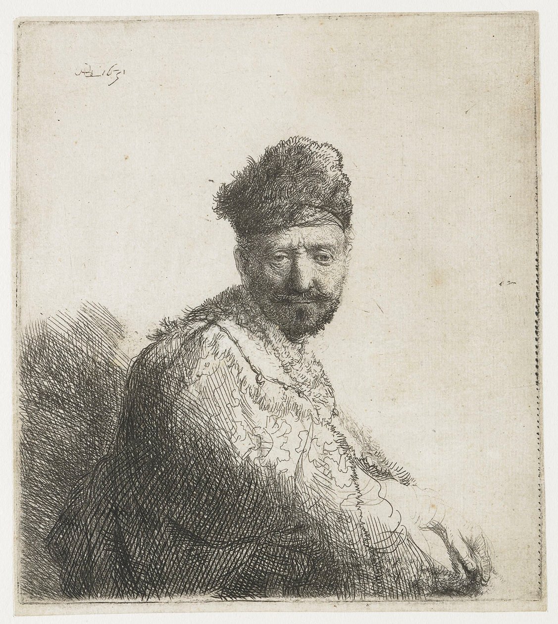 Homem de barba, com um gorro oriental de pele e robe: o pai do artista de Rembrandt van Rijn
