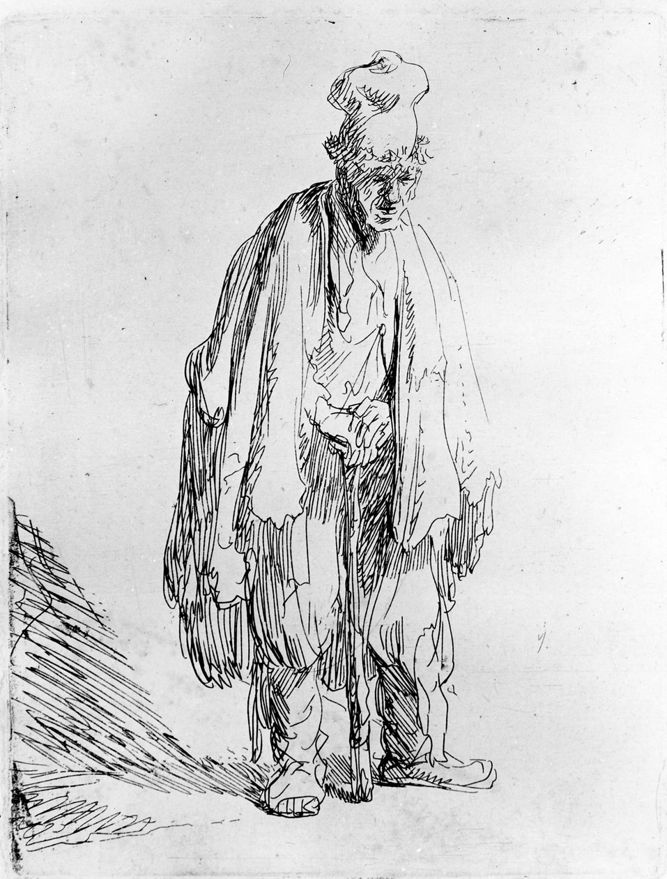 Mendigo em uma tampa alta, c.1630 de Rembrandt van Rijn