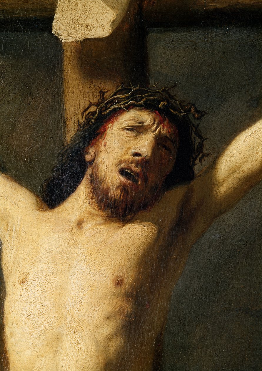 Cristo na cruz, detalhe da cabeça (detalhe de 154029) de Rembrandt van Rijn