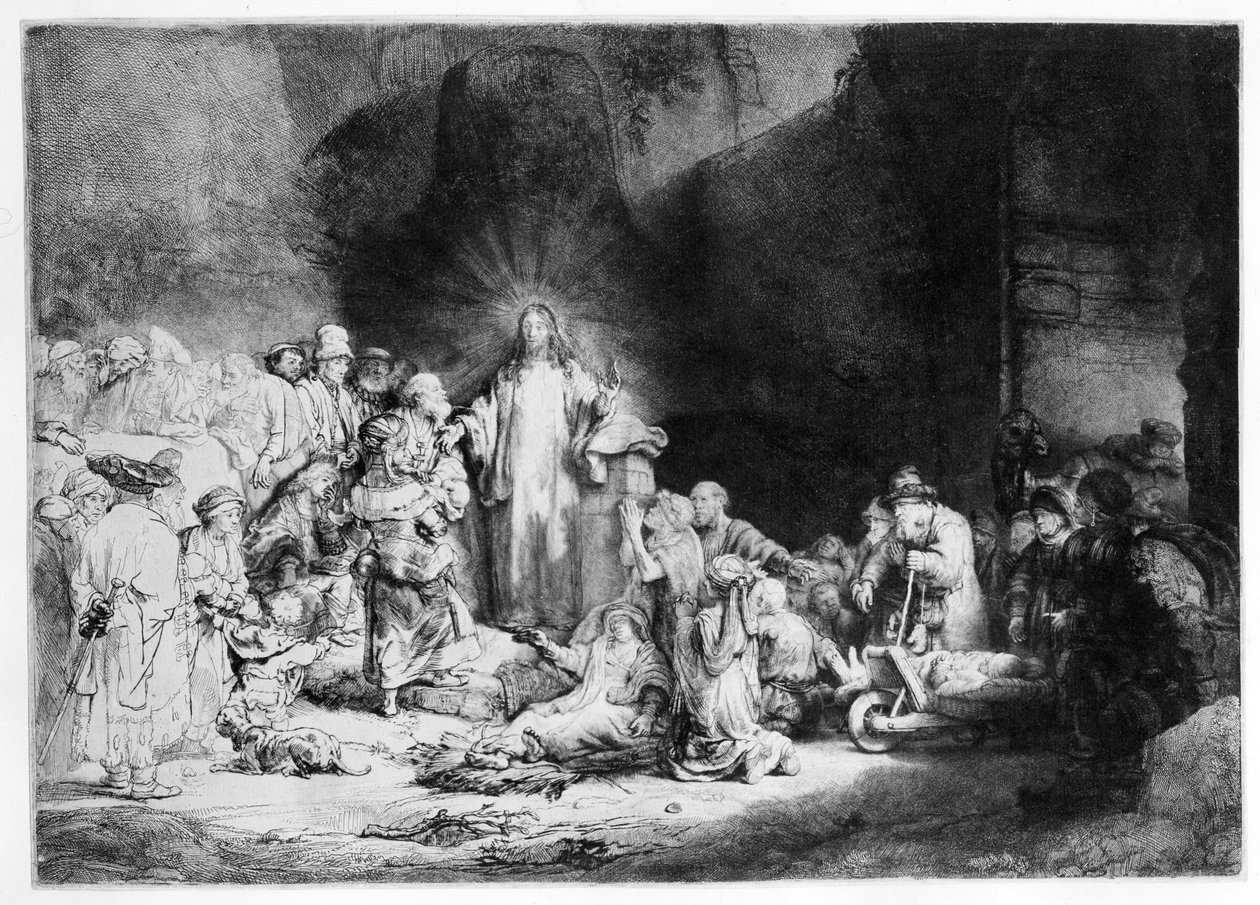 Cristo pregando em uma paisagem rochosa, c.1645 de Rembrandt van Rijn