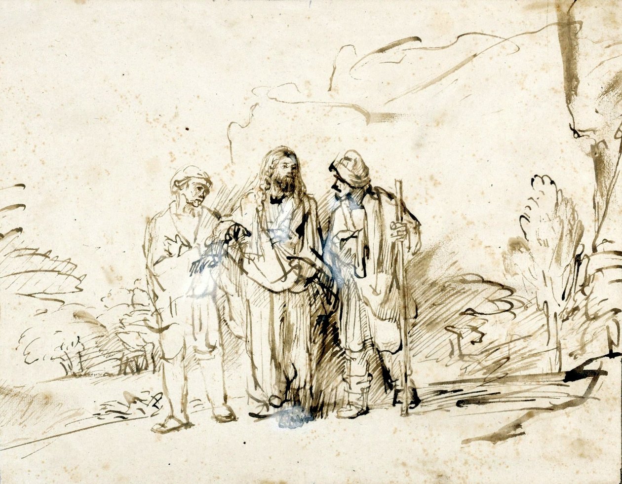Cristo com dois discípulos na estrada para Emaús. de Rembrandt van Rijn