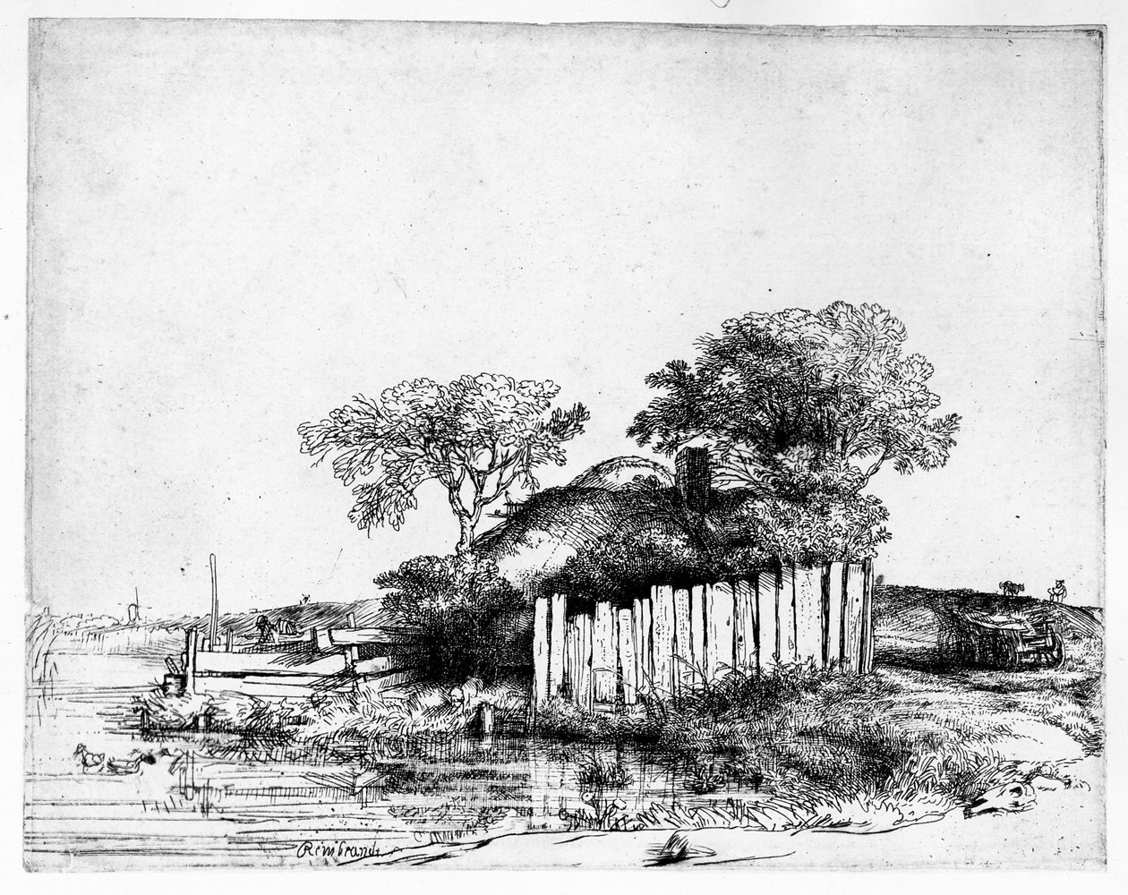 Cottage com um empalidecimento branco, 1648 de Rembrandt van Rijn