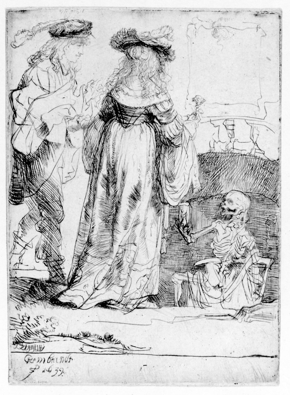 Morte aparecendo a um casal de uma sepultura aberta, 1639 de Rembrandt van Rijn