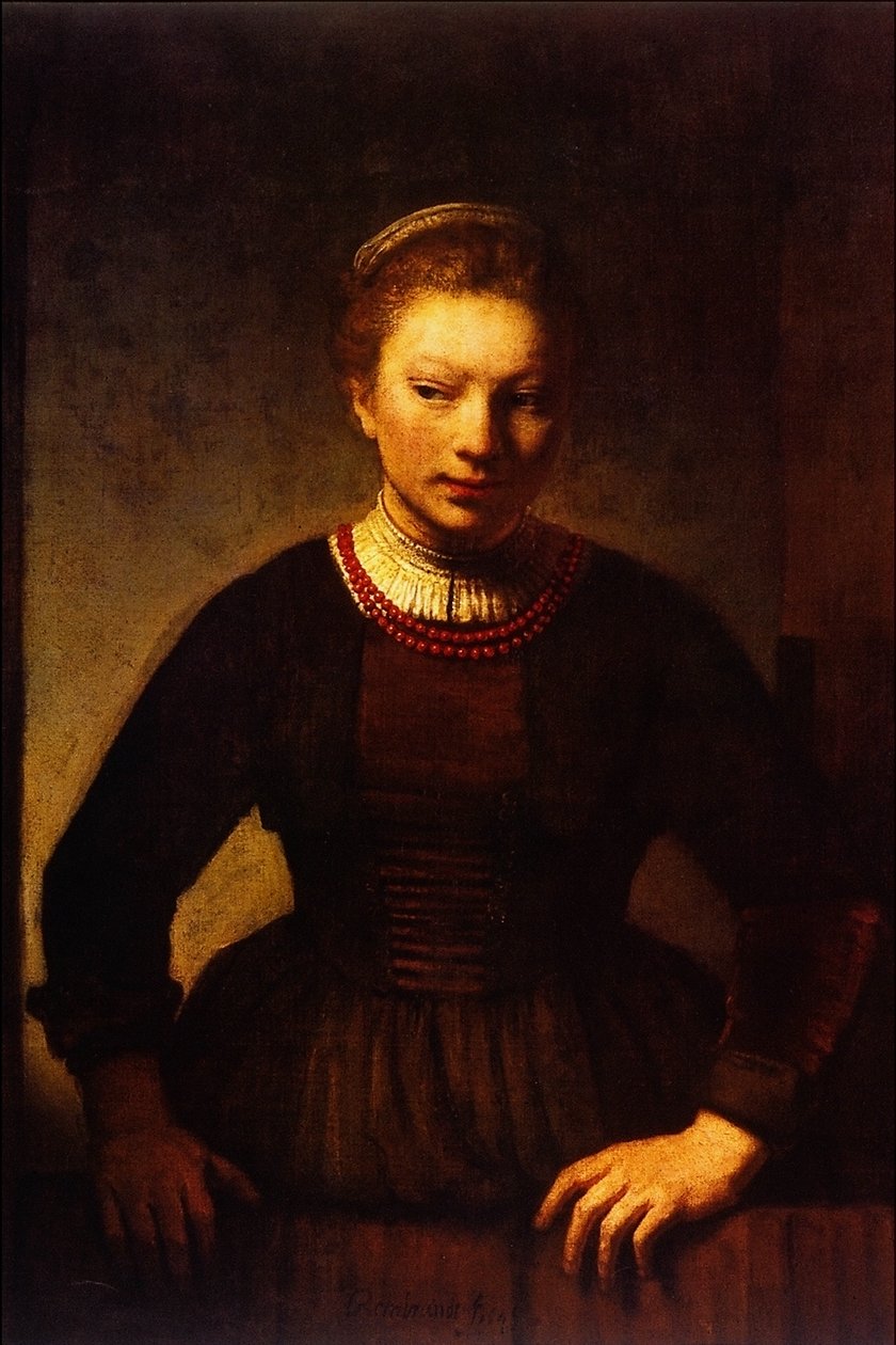 Garota em uma meia-porta aberta de Rembrandt van Rijn