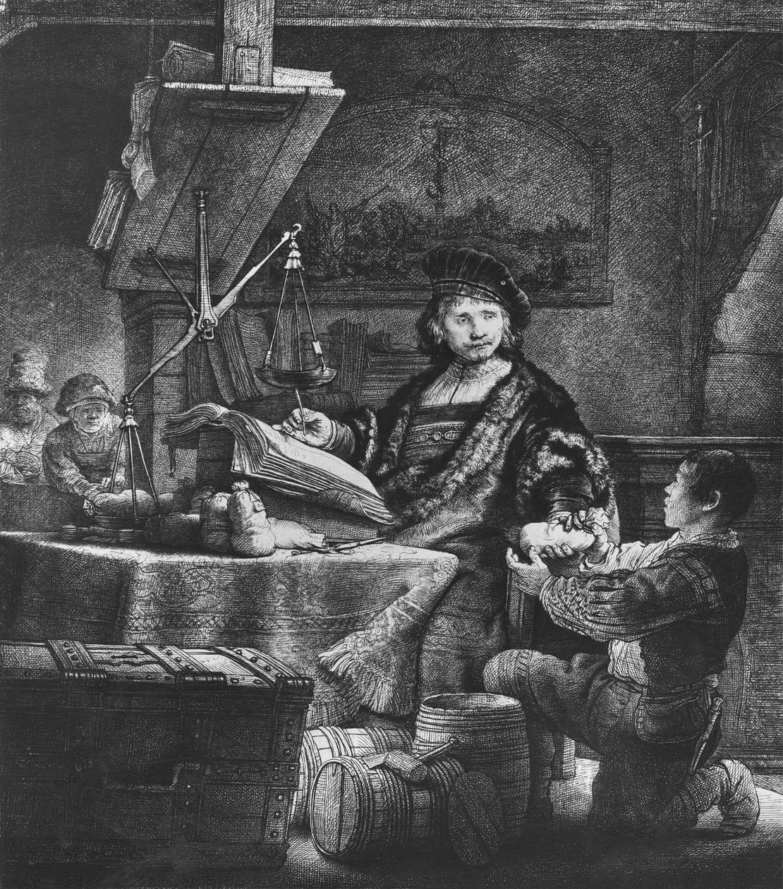 Jan Uytenbogaert &39;The Goldweigher&39;, 1639 (gravura e ponto seco) de Rembrandt van Rijn