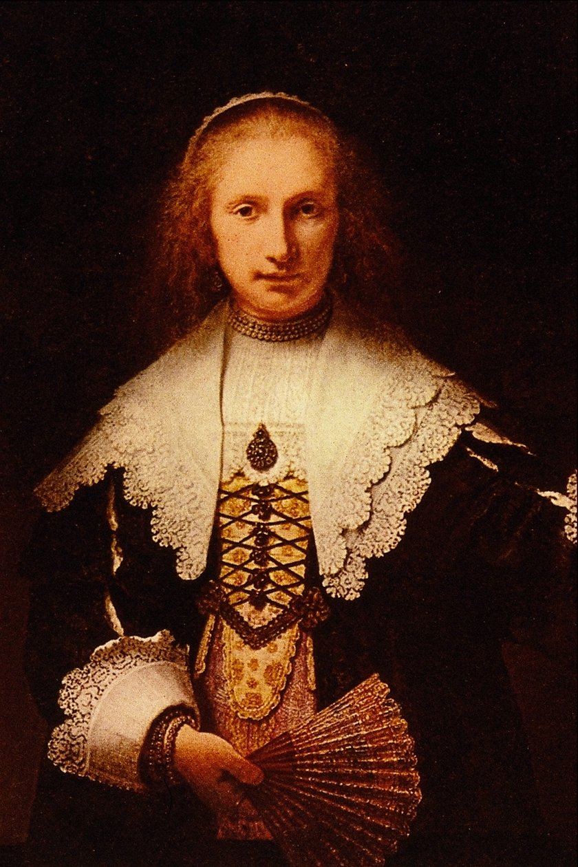 Senhora com um fã de Rembrandt van Rijn
