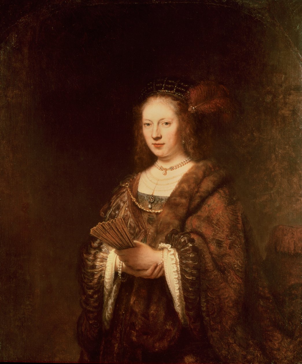 Lady com um fã de Rembrandt van Rijn