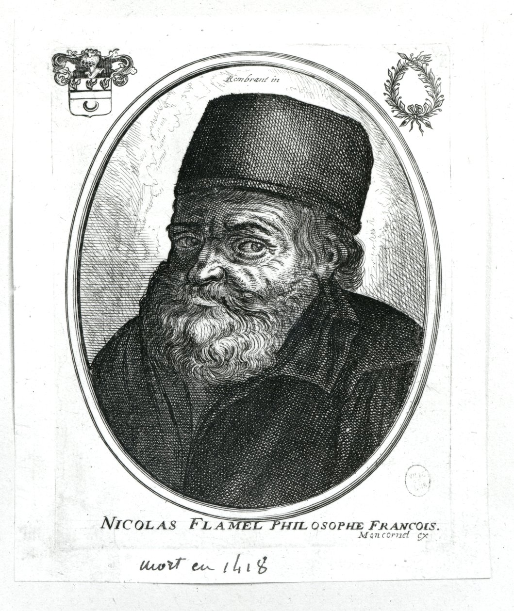 Nicolas Flamel (c.1330-1418) gravado por Balthazar Moncornet (c.1600-68) de Rembrandt van Rijn