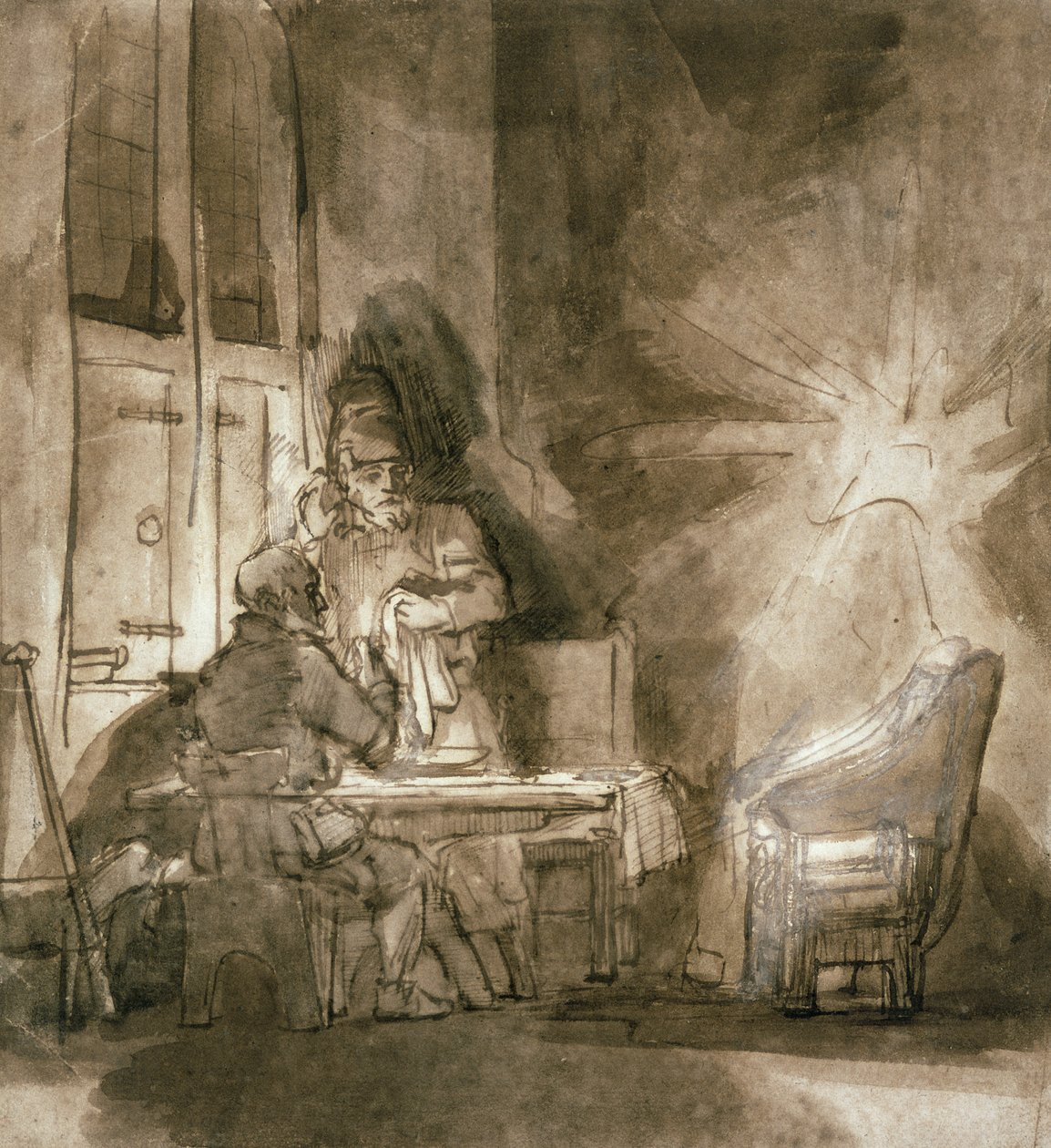 No.2139 Ceia em Emaús, c.1648-9 (caneta e tinta marrom) de Rembrandt van Rijn