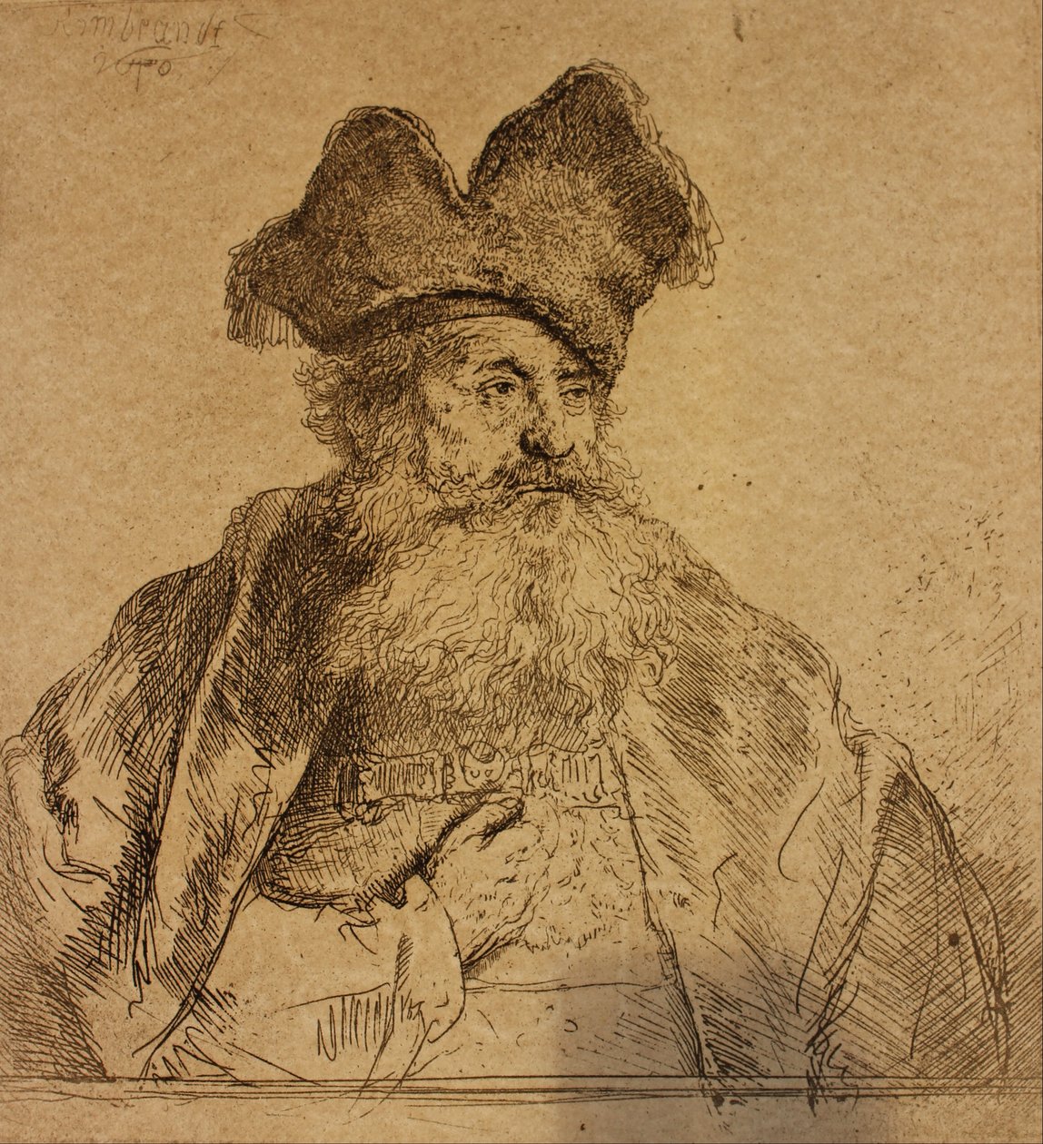 Homem velho, com, um, dividido pele, boné de Rembrandt van Rijn