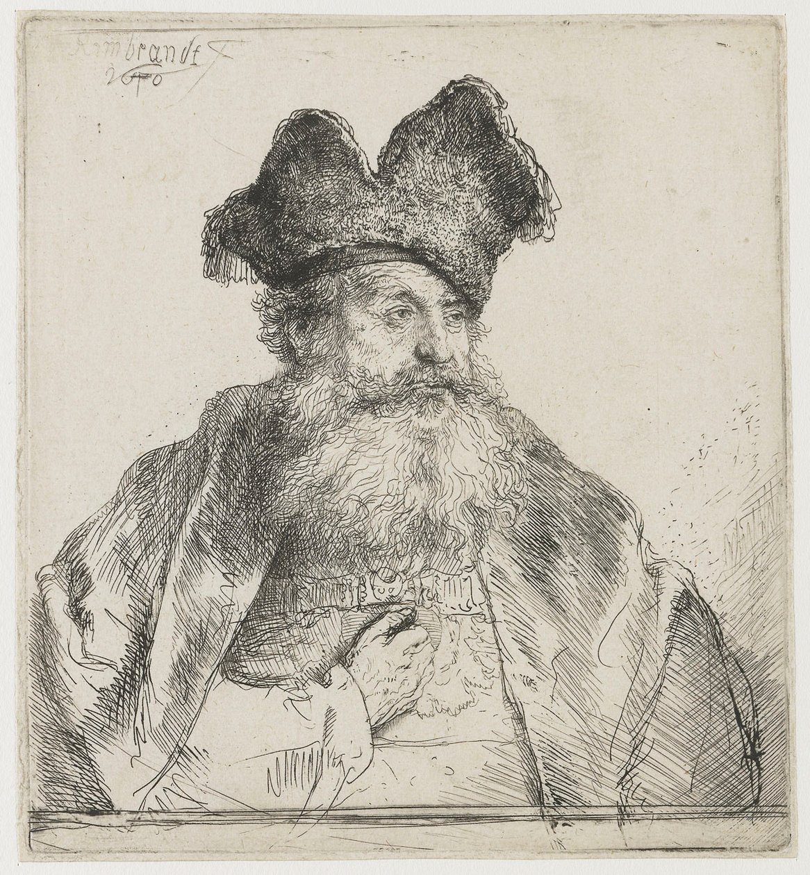 Homem velho, com, um, dividido pele, boné de Rembrandt van Rijn