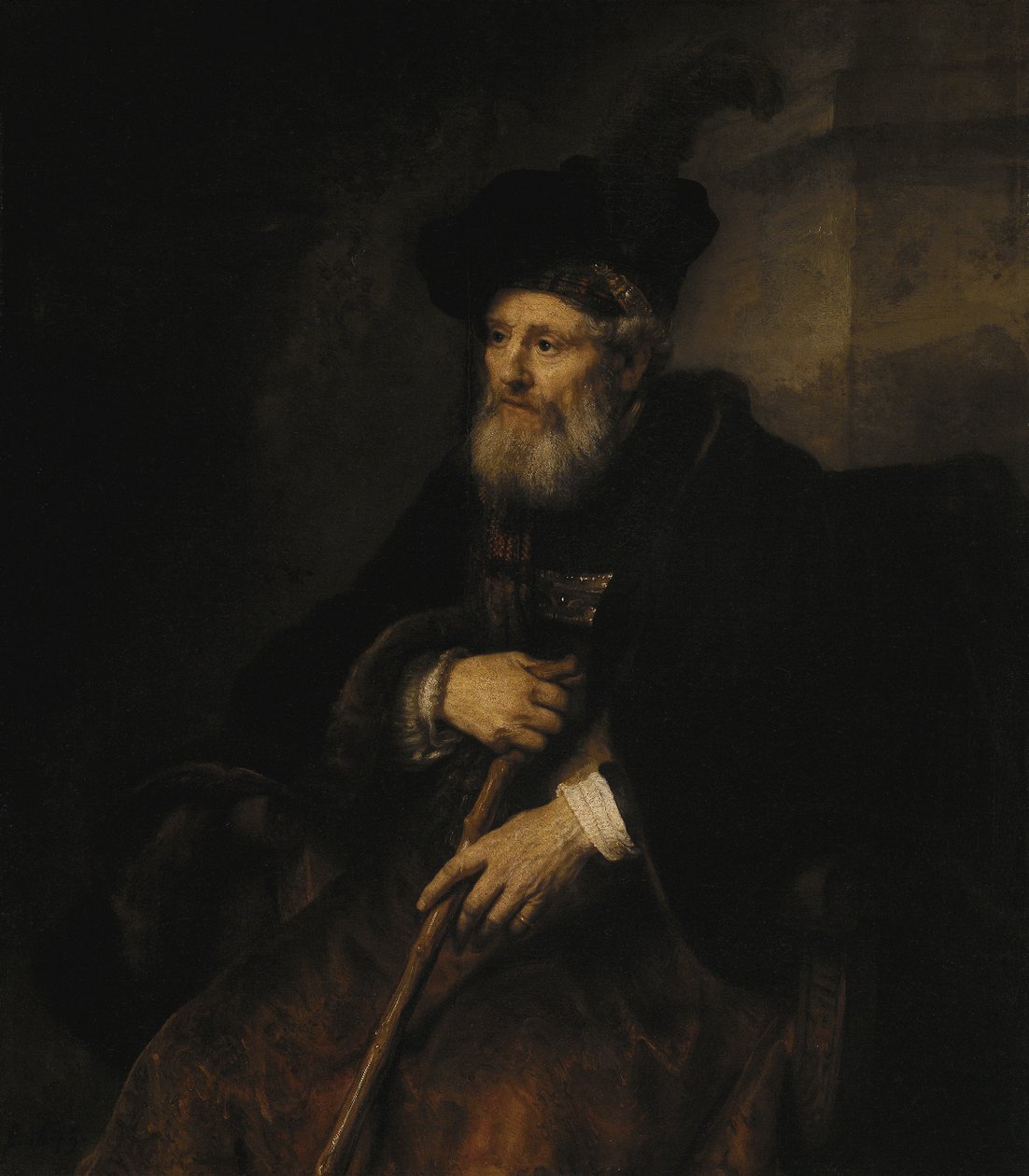 Velho homem com um pau de Rembrandt van Rijn